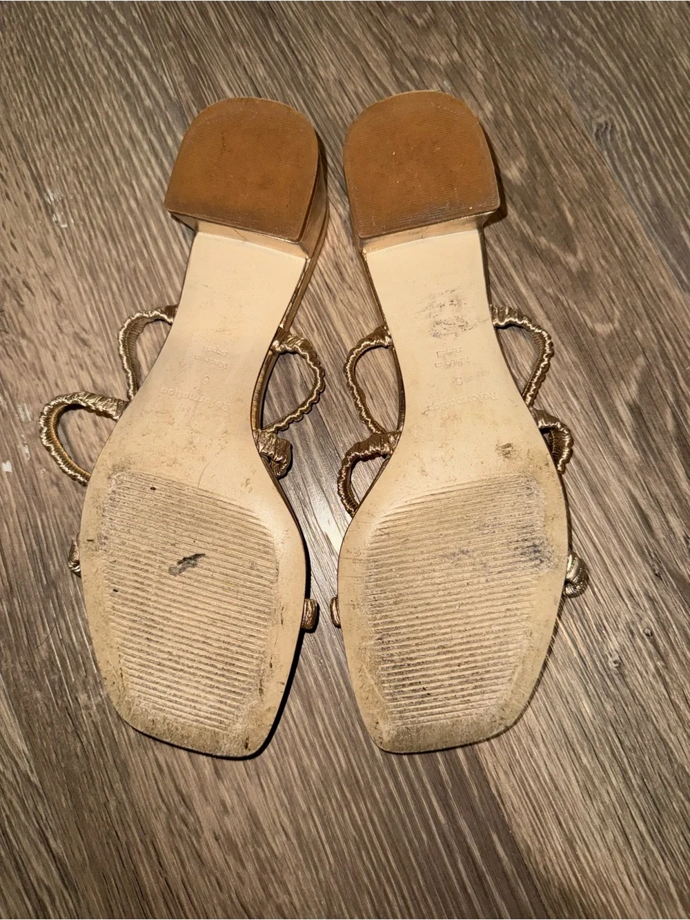 Reformation Metallic Gold Ruched Triple-Strap Sandal